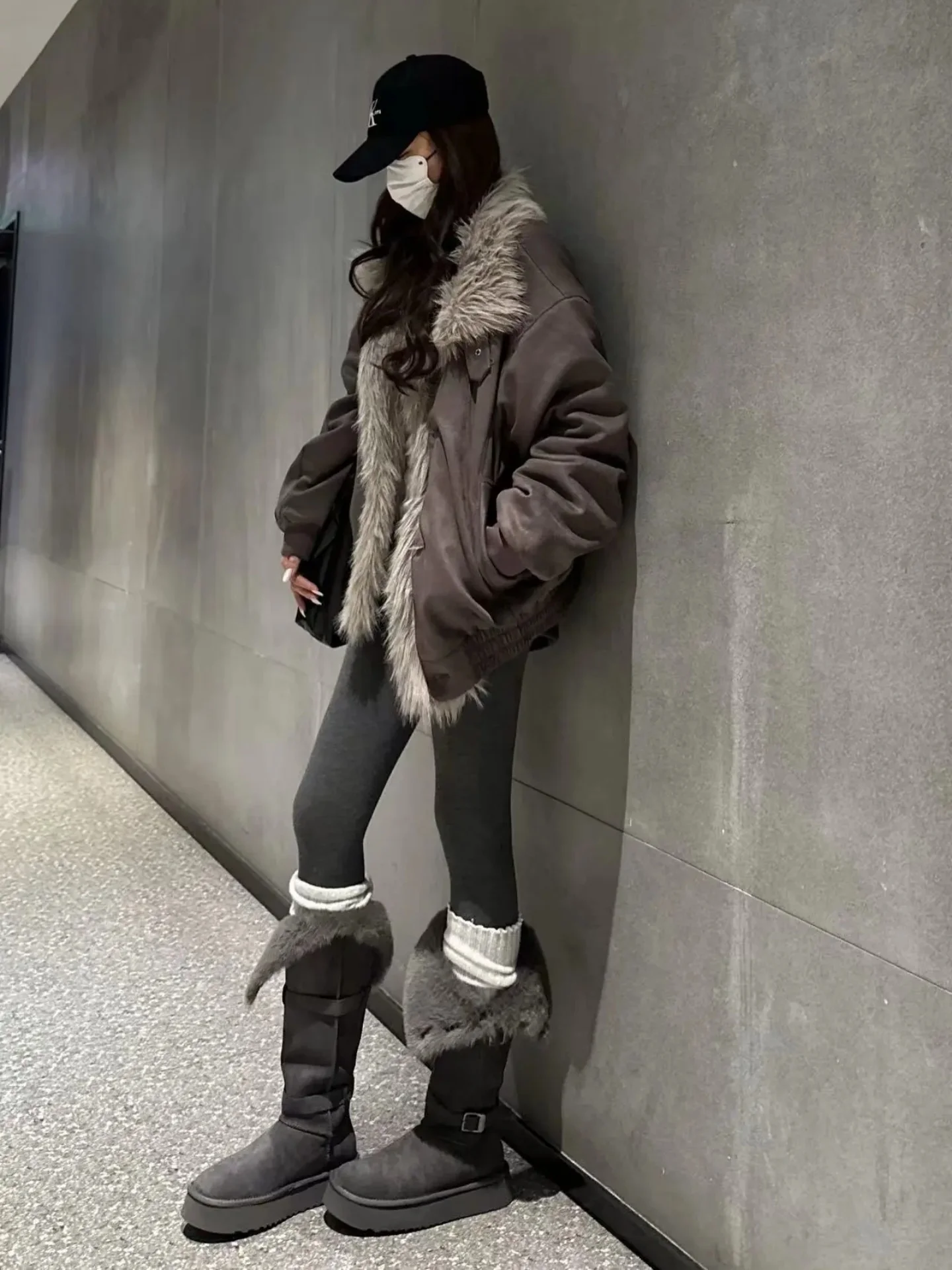 

Warm Thiened Cotton Jaet American Sle Cleanfit Men's Winter Coat Suede Outerwear Couple's Cotton Padded Coat