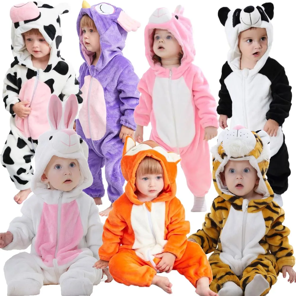 Winter Kids Fox Onesie Pajamas Children Sleepwear Boy Girl Unicorn Panda Kigurumi Anime One Piece Pijama Flannel Nightwear Pjs