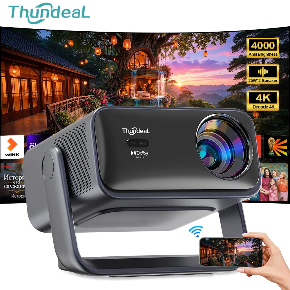 ThundeaL 4KフルHD 1080Pプロジェクター TD99W WiFi 3D 4Kビデオムービー ポータブルビームプロジェクター PK TD98 TD98W ホームシアターシネマ