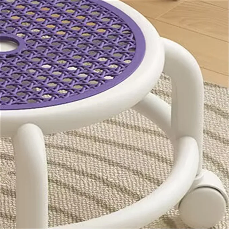

Home Use Pulley Universal Wheel Home Floor Cleaning Foot Repair Stool With Child Mesh, Imitation Rattan Breathable Stool