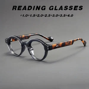 نظارات قراءة كلاسيكية قديمة الطراز جديدة بإطار دائري مضادة للضوء الأزرق تكبير ذكي ياباني لكل من الطول والقريب #2