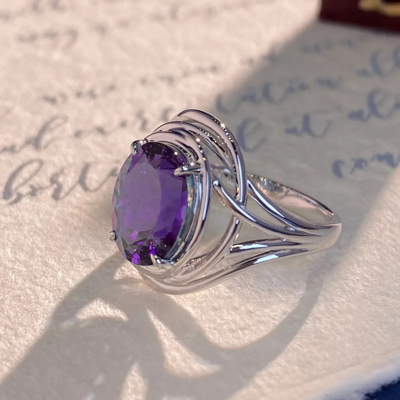 925 Silver Jewelry Natural AmethystResizable Rings Fine Accessories for Wedding Engagement Party for Girlfriend&Wife Gift