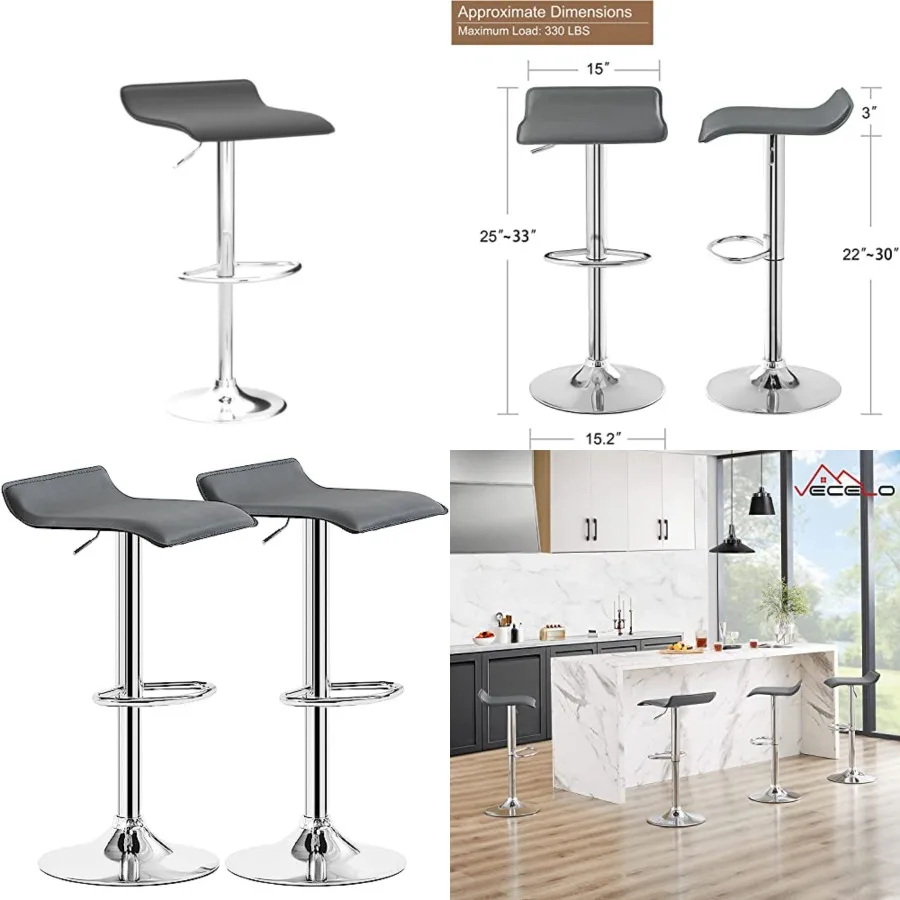 

Bar Stools, Swivel Bar Chairs, Counter Bar Stools with Height-Adjustable, Modern Armless PVC Stools for Kitchen/Island/Bar/Dini