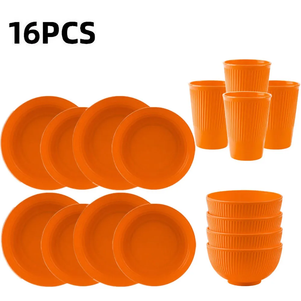 Orange 4/16pcs Weizens troh Geschirr Ramen Schüssel Geschirr volle Teller Geschirr Set Schüssel Abendessen Geschirr Set Camping Geschirr Sets