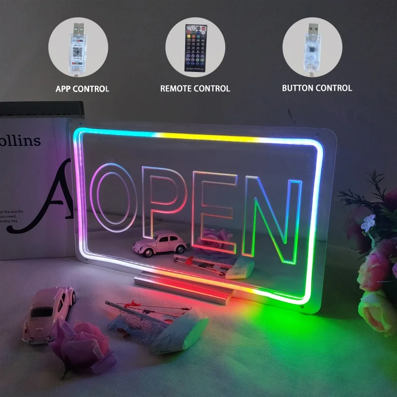 Kleurrijke Open Neon Borden Voor Handel Led Verlichting Muur Decor Open Bord Neon Spiegel Verstelbare Kleur Bar Winkels Decoratie Lamp