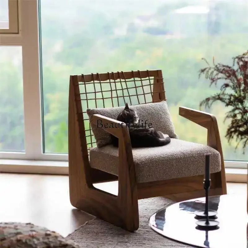 

yj5 Medieval wabi-sabi wind solid wood rattan sofa chair household living room homestay rattan chair