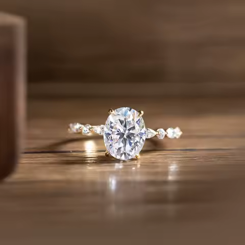 Elegant Oval Shaped 1ct 2ct 3ct Moissanite Ring 925 Sterling Silver for Woman Gold Plated Half Eternity Rings with Certificate