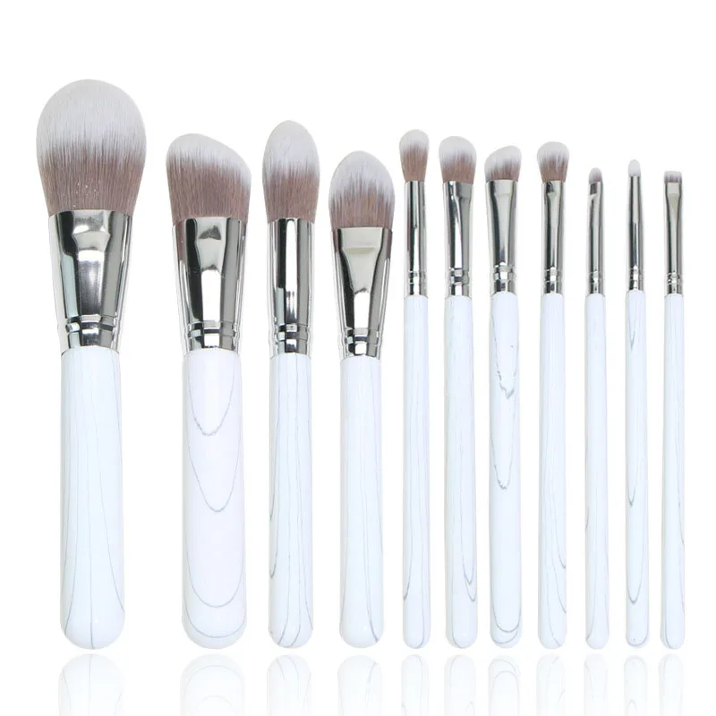 11 Pcs Marble Pattern Makeup Brushes Synthetic Hair Wooden Handle Cosmetic Brush Set for Face Eyes Makeup Tools