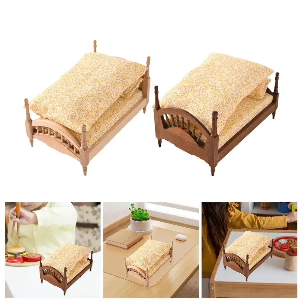 

Игровой домик 1:12, кукольный домик, деревянная кровать, модель спальни, гостиная, миниатюрная деревянная кровать, украшения «сделай сам», имитация односпальной кровати, ролевые игры