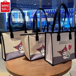 MINISO Sanrio Contrast PU Shoulder Bag for Women's Kuromi Large Capacity Fashion High Quality Multi functional Storage Tote Bag