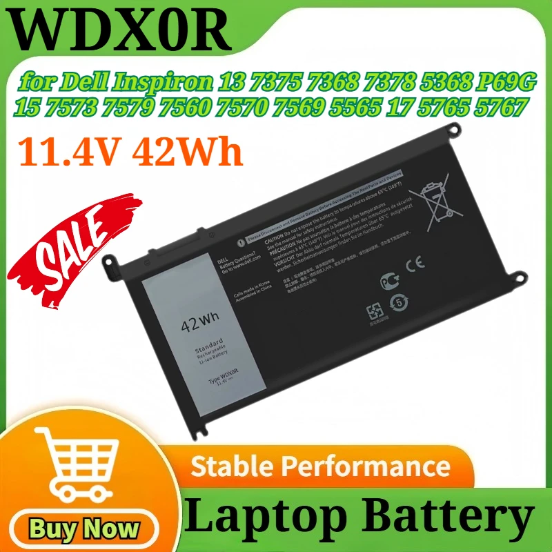 

Аккумулятор WDX0R 11.4V 42Wh для Dell Inspiron 13 7375 7368 7378 5368 P69G 15 7573 7579 7560 7570 7569 5565 17 5765 5767 5770 P58F P66F