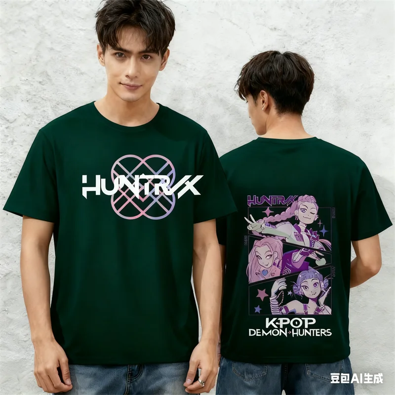 Fashion Kpop Demon Hunters Pattern Couple Outfits 3D Printed Crew Neck Short Sleeve Tops Trend Hip Hop Harajuku Unisex Clothing - Image 3