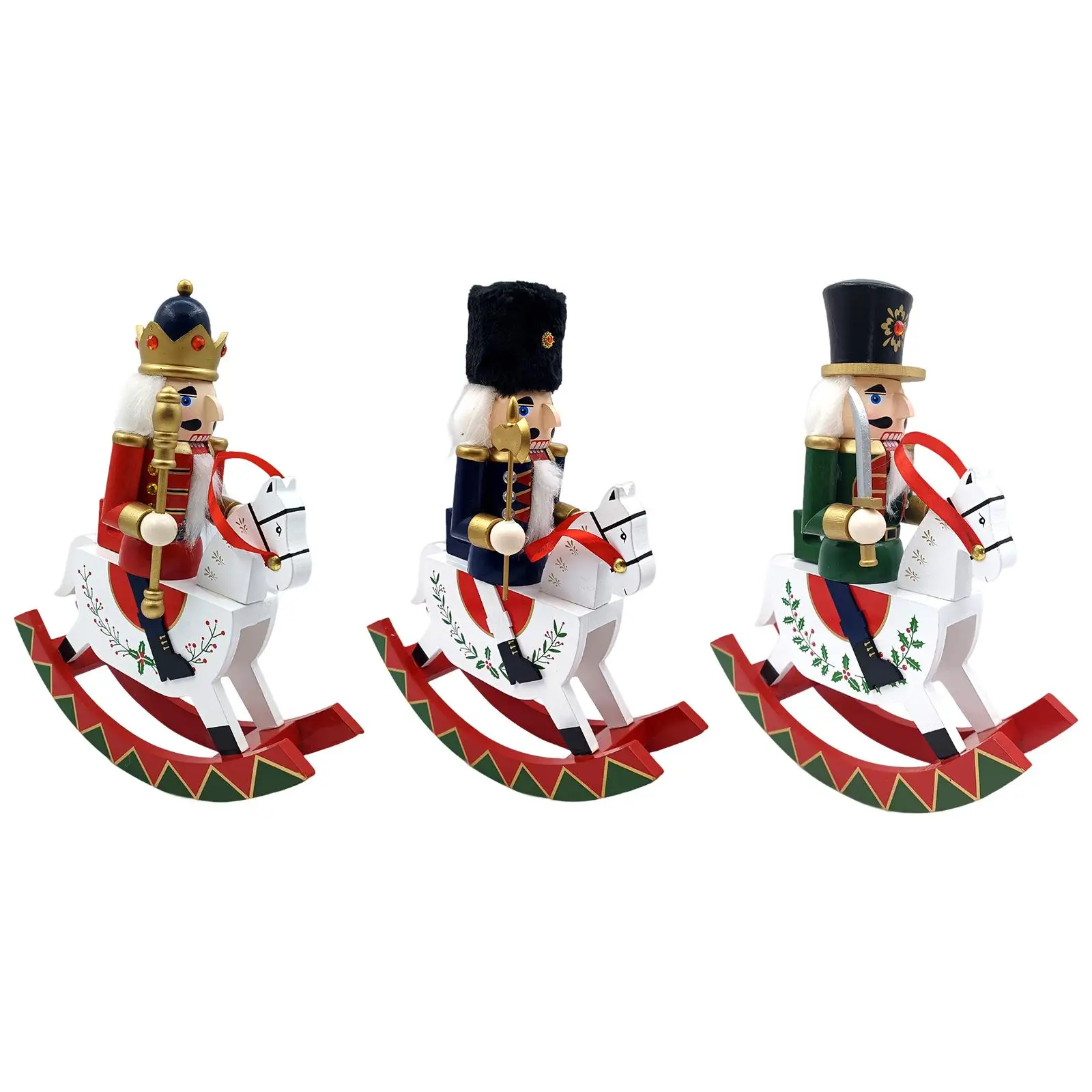 Wooden Nutcracker Ornament Figurine Christmas Decoration Wooden Rocking Horse Nutcracker Festive Party Fireplace Living Room