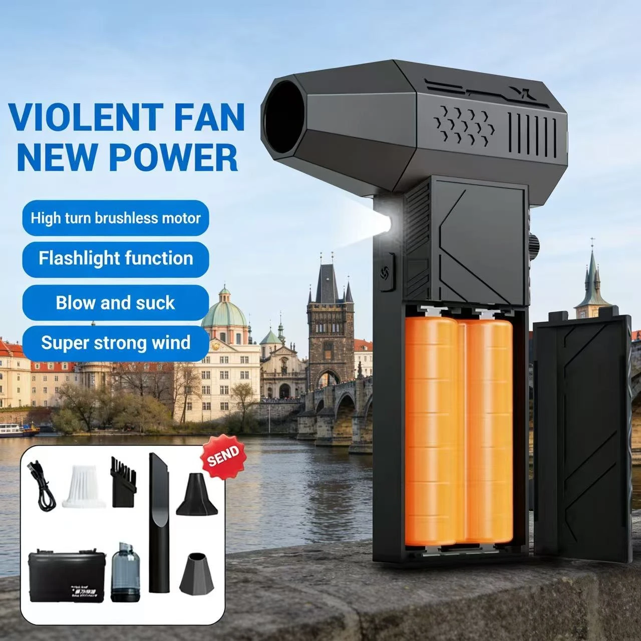 

C6Pro Violent Fan 950000 об/мин Мощный воздуходувка Вакуумный пылесос Type-C Зарядка ветра 58 м/с Бесщеточный турбоструйный вентилятор Сухой