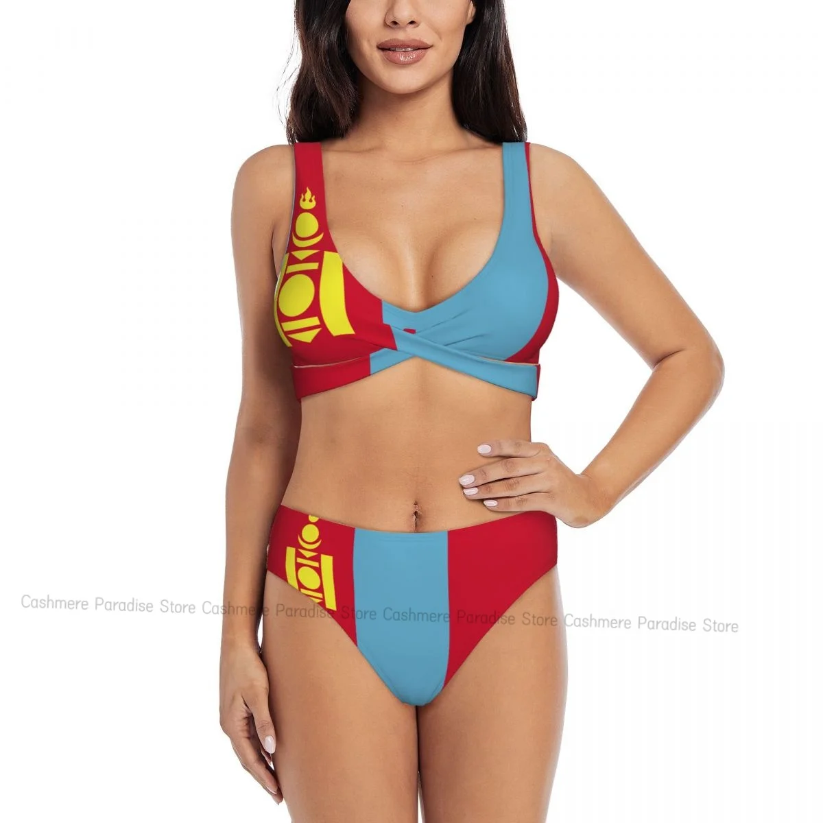 Push-Up บิกินี่ผู้หญิงเซ็กซี่แยกชุดว่ายน้ํามองโกเลียธง 2 ชิ้น Beachwear