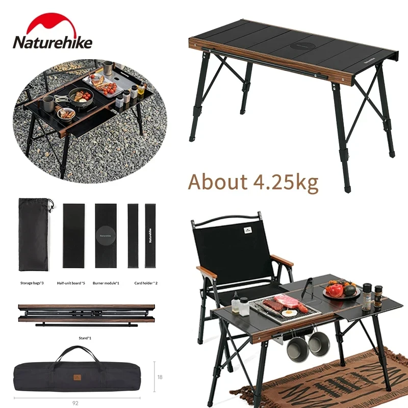 Naturehike Portable IGT Quick-Open Folding Table Aluminum Alloy Lightweight Outdoor Camping BBQ Picnic Furniture Half-unit Table