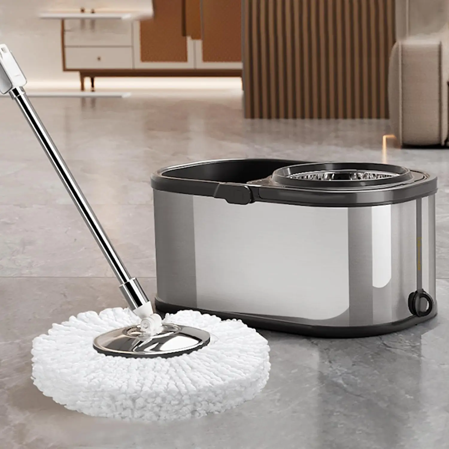 

Spin Mop and Bucket with Wringer Set for Home,360° Mop and Bucket with Separate Clean and Dirty Water,Wet Dust Mop for Floor