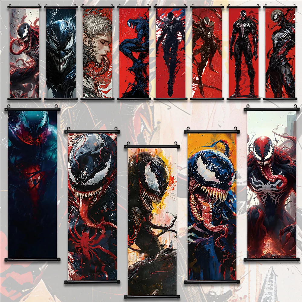 

Marvel Movie Venom Hanging Scroll Poster Wall Artwork Canvas Painting Print Home Decoration Decor The Avengers HD Wallpaper Gift