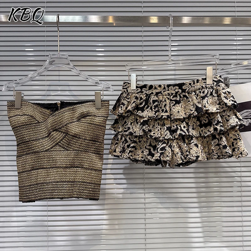 

KBQ Темпераментные комплекты из двух предметов для женщин, жилет без бретелек без рукавов для похудения, юбка с высокой талией и оборками, шикарный комплект, женская мода, новинка