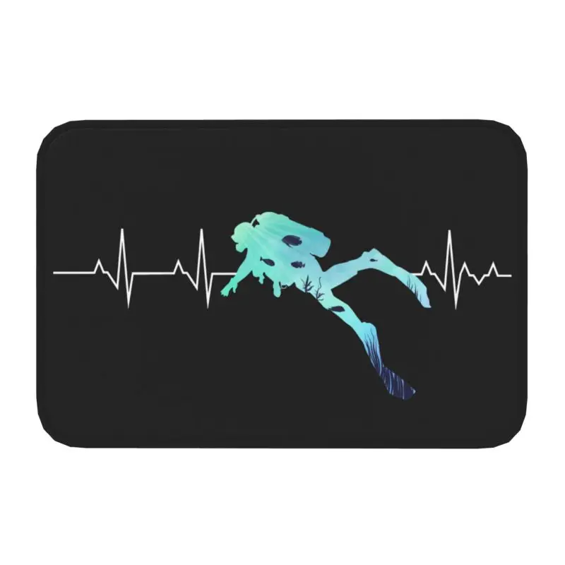 Custom Scuba Diving Heartbeat Doormat Non-Slip Kitchen Bathroom Mat Bedroom Balcony Door Floor Entrance Carpet Rug