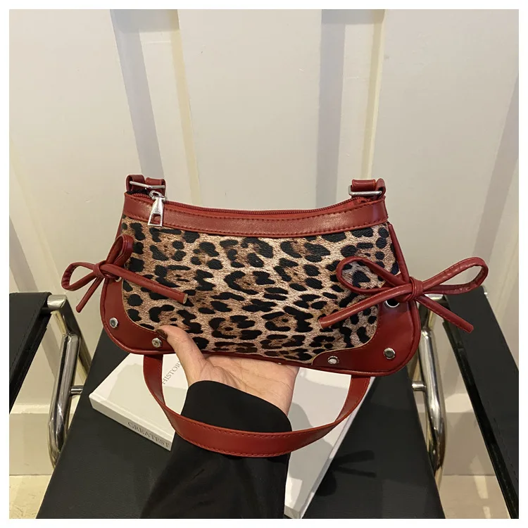 Neue Achselhöhle Tasche Trendy Schulter Tasche für Frauen Süße Doppel Bogen Handtasche Damen Tasche Retro Mode Weibliche Leopard Print Schulter Tasche – Detail 39