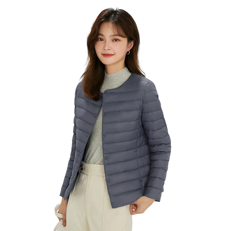 Manteau en duvet de canard ultraléger pour femme, vestes matelassées sans col, pardessus réversible, veste portable pour femme, automne, hiver