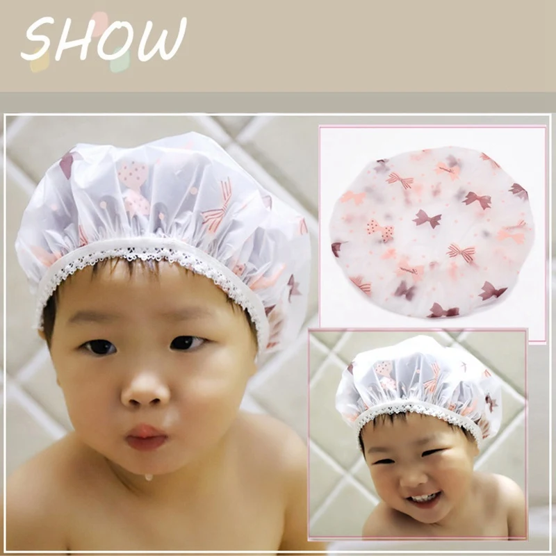 2024 New Cartoon Pattern Children Bathing Hair Moisture-Proof Cap Baby Shower Cap Waterproof Shower Hat Kids Bathroom Cap