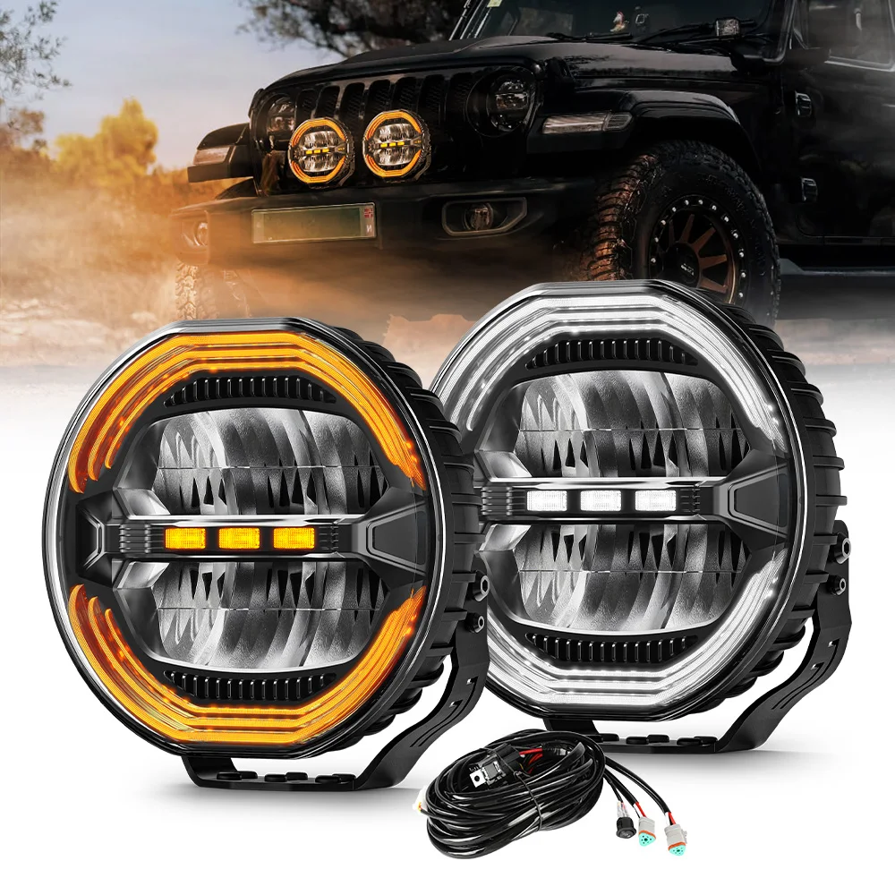 

9 Inch LED SUV Daily Driving Light Offroad White Amber Daytime Running Lights 120w Auxiliary Lamp for 4wd XC60 X3 GLC Kodiaq