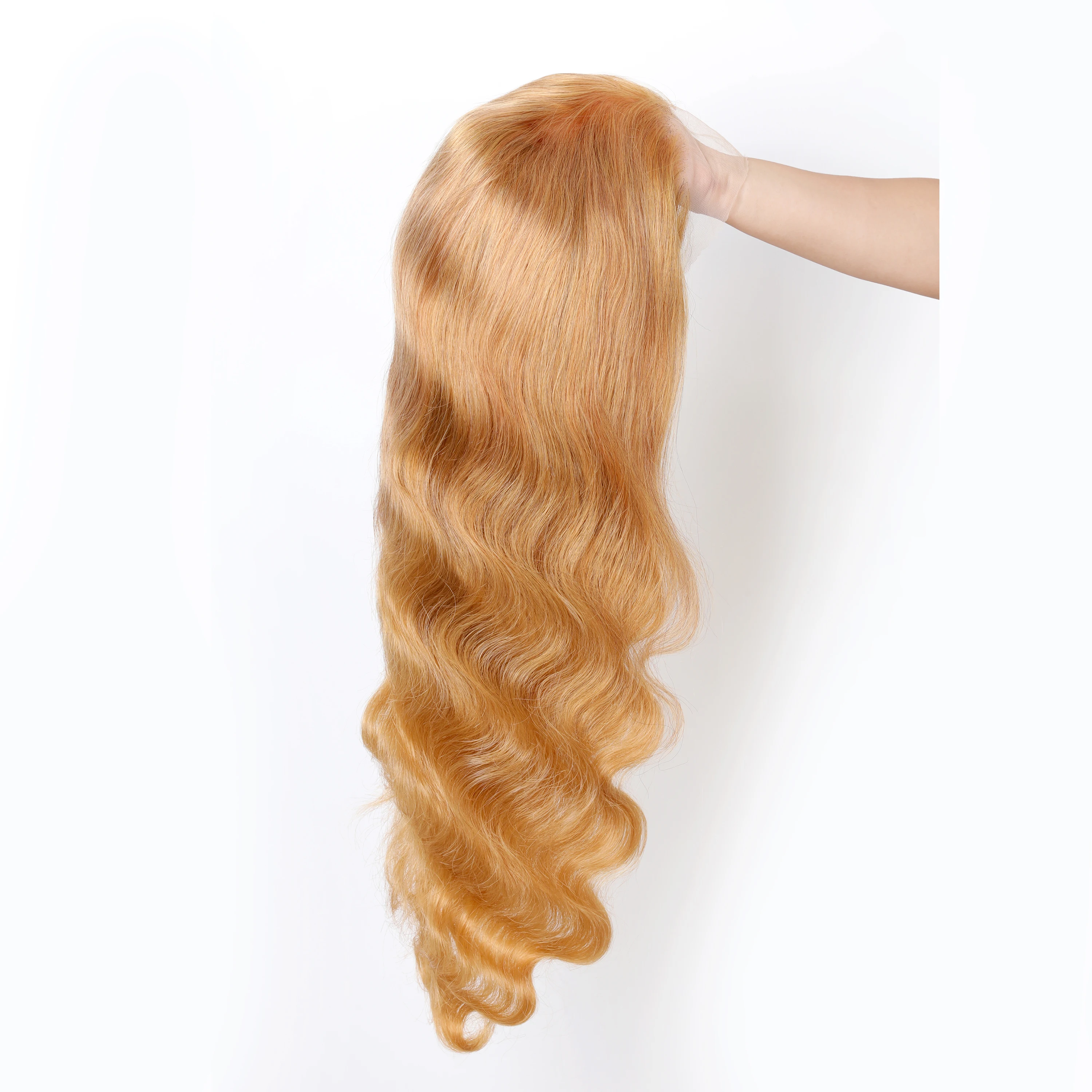 13X6 Honey Blonde Wig Human Hair 180% Density Peruvian Transparent Lace Frontal Wigs Human Hair 27# Colored Body Wave Wig