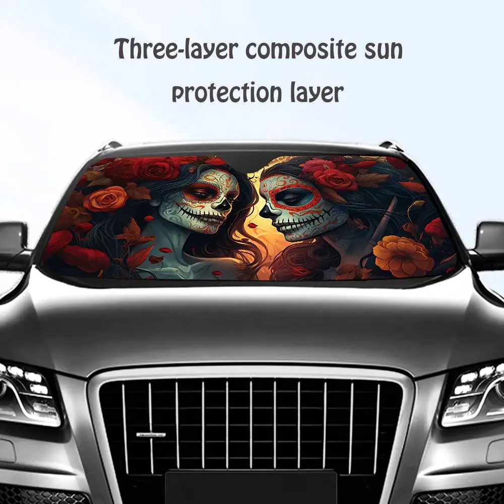 

Halloween Sugar Skull Girl Car SunShade Windshield Sun Shade Personalized Picture Block UV Rays Visor Protector