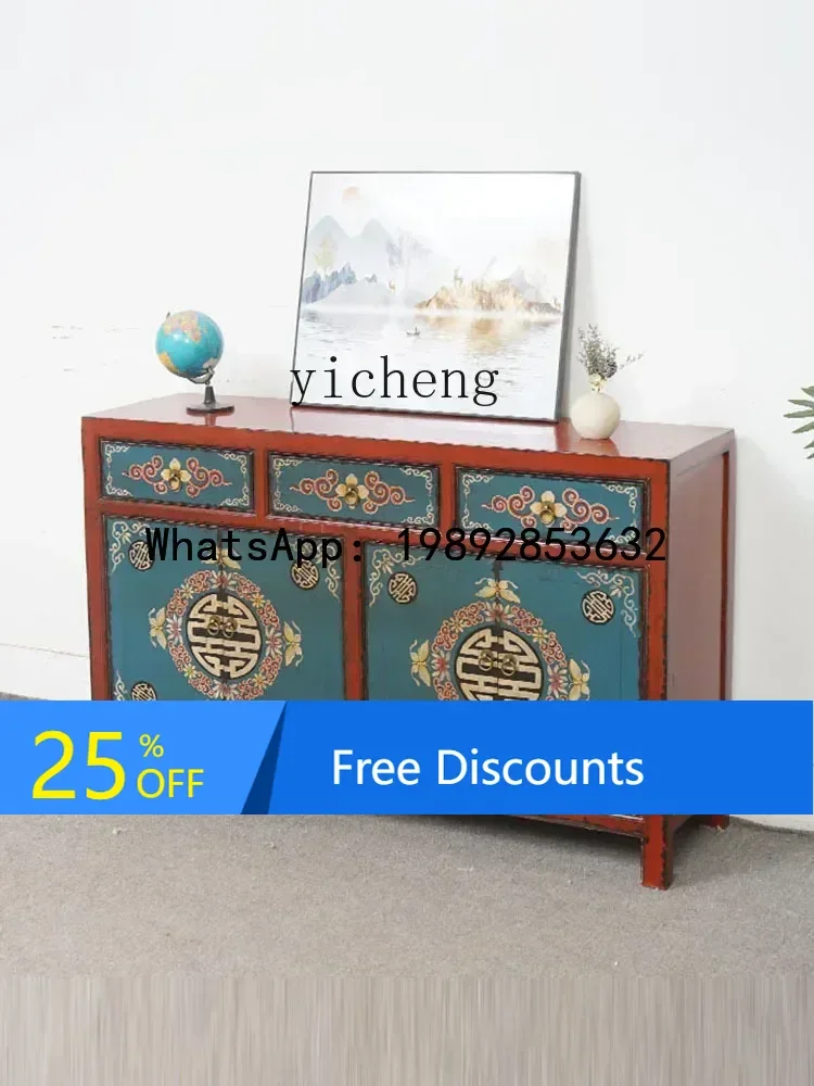 

Vintage Sideboard Cabinet Painted All Solid Wood Storage Cabinet Cupboard Distressed Furniture Decoration Cabinet
