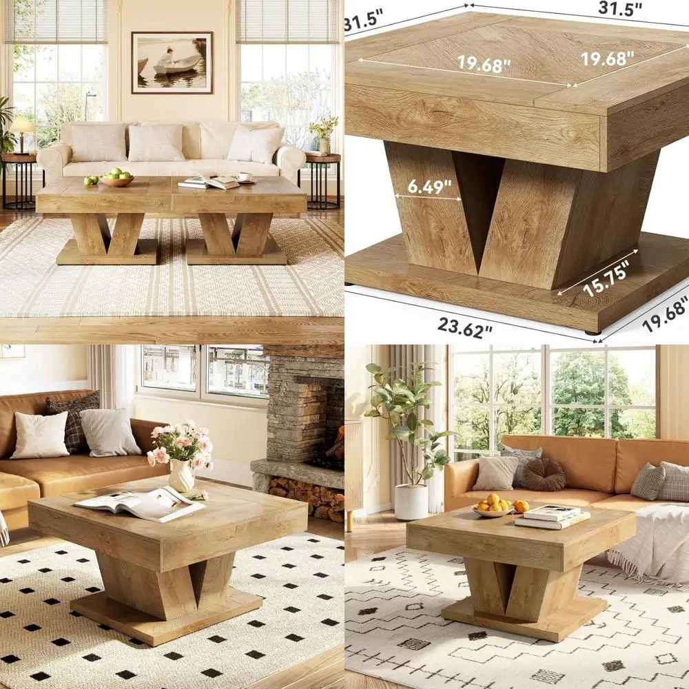 

Rustic Modern Oak Coffee Table with Adjustable Legs for Living Spaces