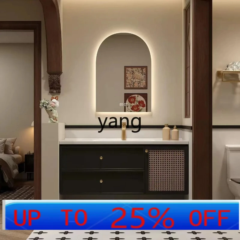 خزانة حمام LH من الخشب الصلب لغسل اليدين وحوض سيراميك متكامل من خشب الجوز