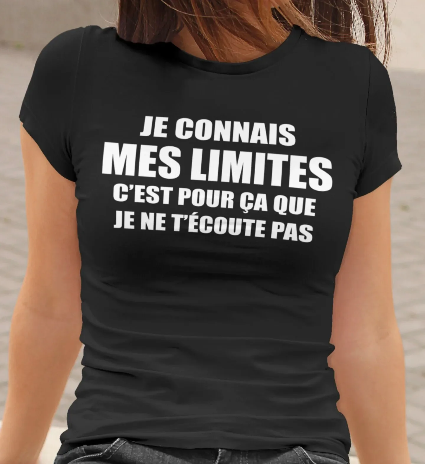 Je connais mes limites T Shirt à col rond manches courtes Humour
