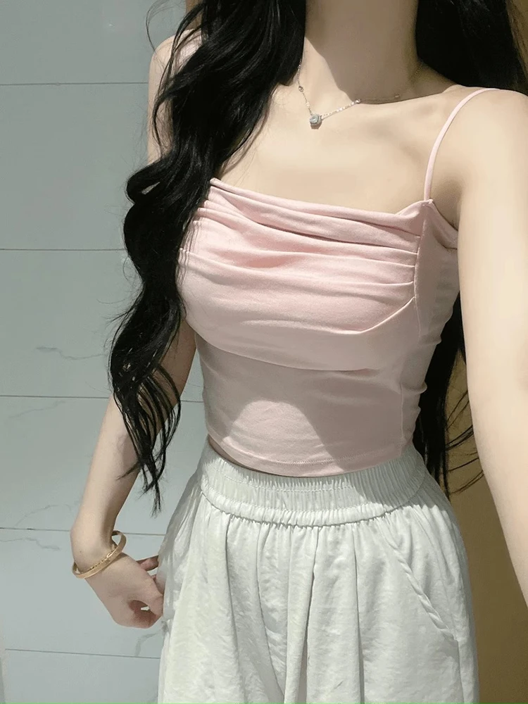 เสื้อกล้ามสีขาวสำหรับผู้หญิง ใส่เที่ยวฤดูร้อน มีฟองน้ำเสริมหน้าอก สวยงาม ชุดชั้นในแบบทูปท็อป สีพื้น เรียบง่าย เหมาะสำหรับใส่ไปทำงาน