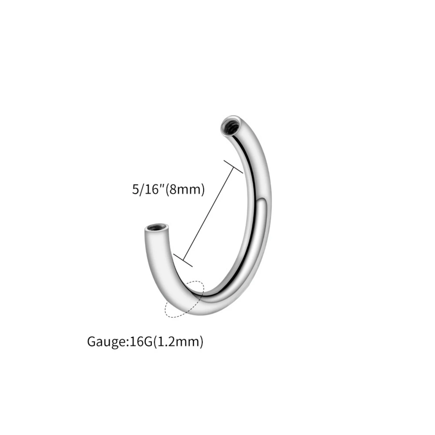 5pcs/lot Right Grand ASTM F136 Titanium 16G Internally Threaded Circular Barbell Horseshoe Body Piercing Jewelry Accessories