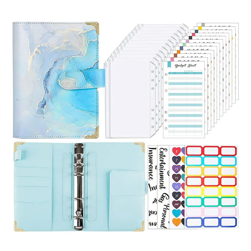 ADP-Cash Wallet Envelope System, Budget Binder with Zipper Envelopes, for Cash Budgeting Card Storage Funding Plan (Blue)