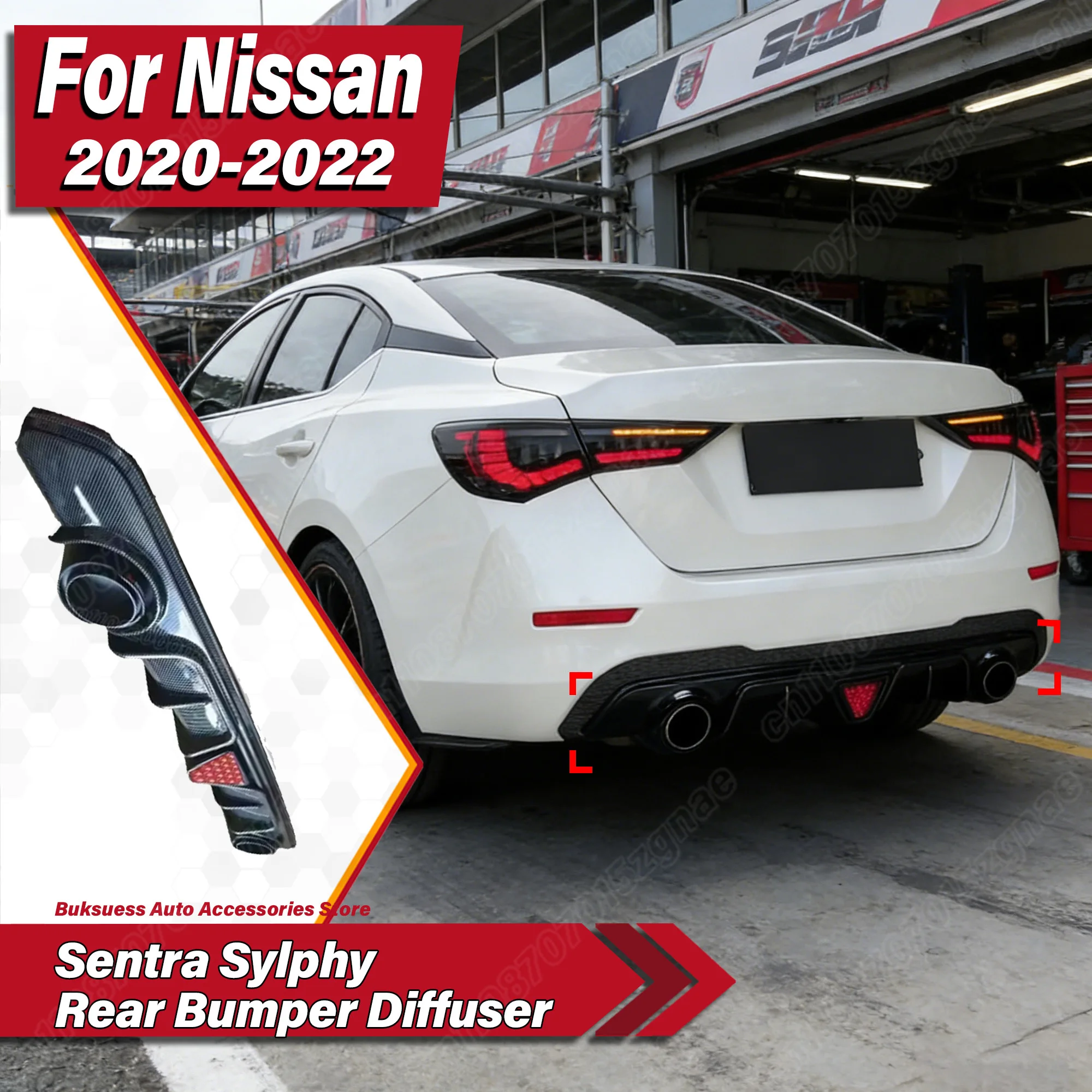 

For Nissan Sentra Sylphy 2020 2021 2022 Car ABS Spoiler Lip Rear Bumper Diffuser Dual Pipe Decoration Body Modification Kit