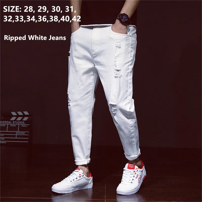 White Jeans Men Ripped Harem Boys Denim Distressed Black Pants Spring Summer Male 2022 Plus Size 38 40 42 Big Cowboy Trousers