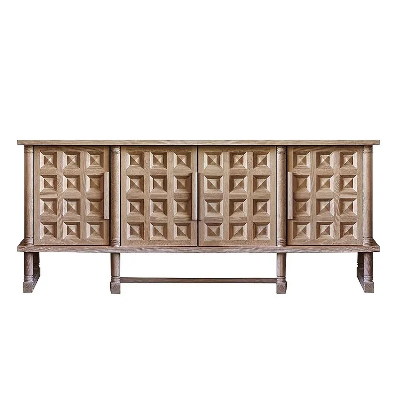 

American retro solid wood dining side cabinet medieval wabi wind living room bedroom entrance engraved TV cabinet storage