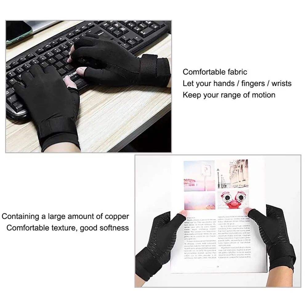 2 Black Half-finger Compression Gloves Male Female Compression Arthritis Gloves Rheumatoid Compression Rehabilitation Gloves