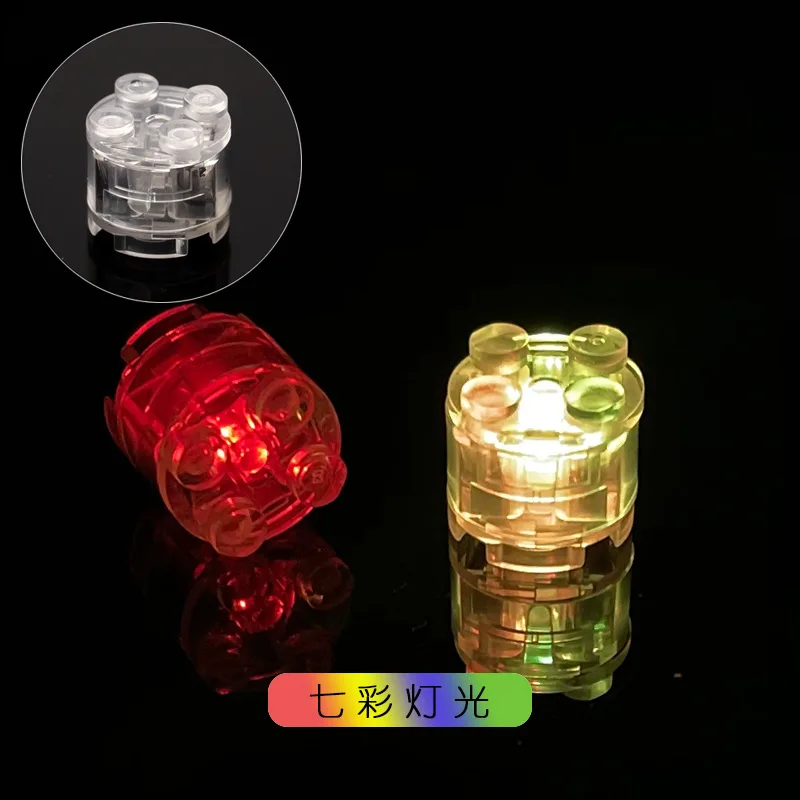 2x2 Cylindrical Glowing Brick Small Particle Building Block Lamp LED Seven-color Transparent Flash Lamp DIY Toy Accessories.