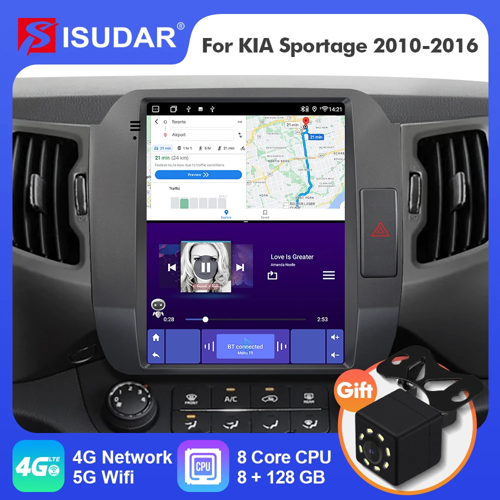 ISUDAR Android 12 Car Radio For Kia Sportage 2010-2016 Auto Multimedia 2 Din Tesla Vertical Screen GPS Carplay Stereo System DVR