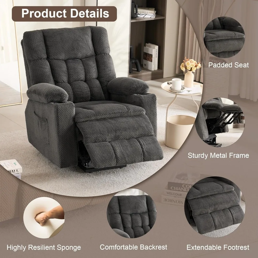 Recliner Chair,Power Lift Chair for Elderly with Massage and Heating, Ergonomic Lounge Chair with 2 Cup Holders Side,Single Sofa