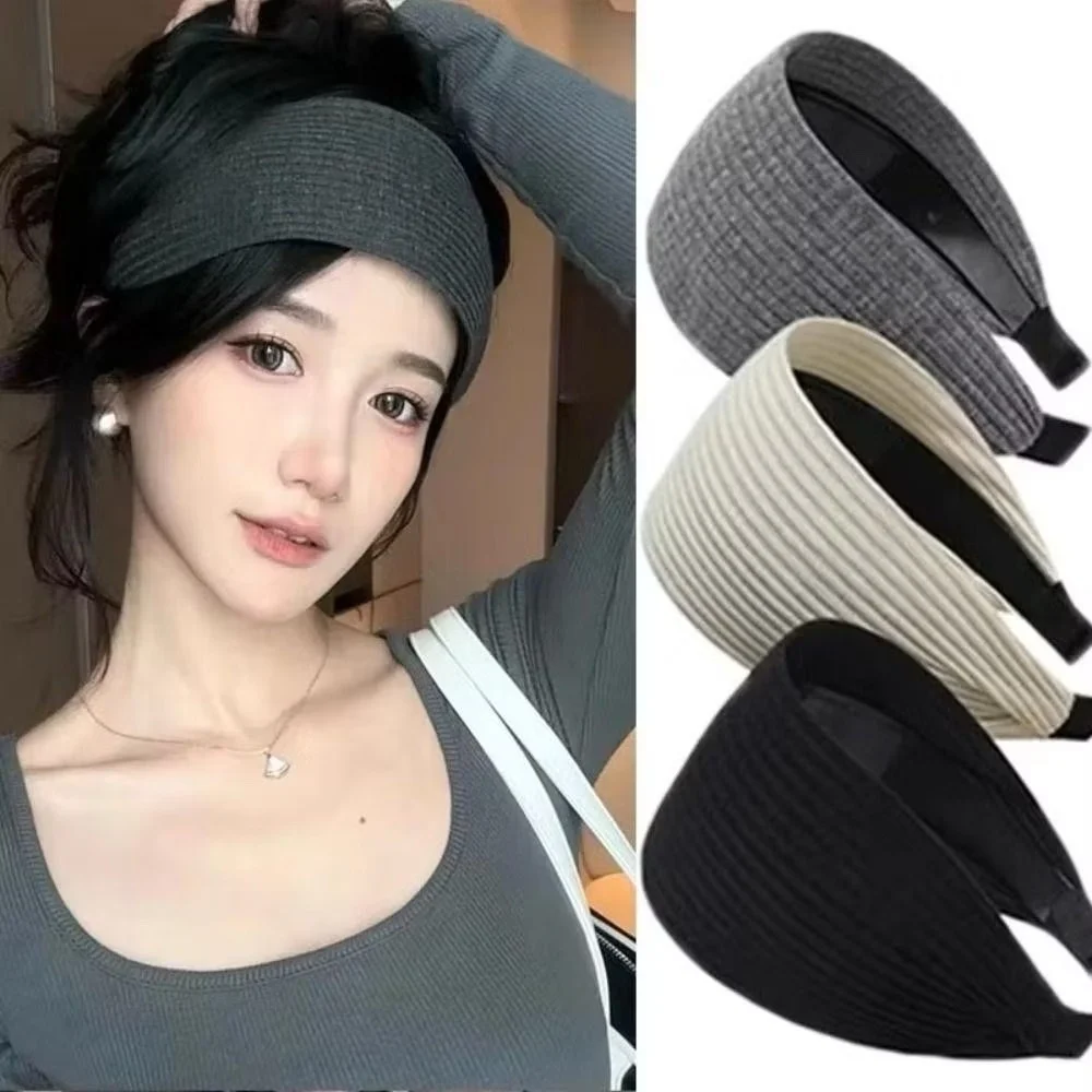 

2026 New Wide Edge Striped Yarn Headband High Head Headband French Gentle Atmosphere Hair Accessory