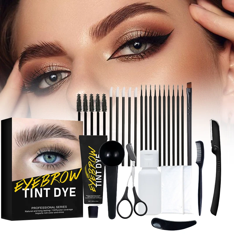 Eyelash Eyebrow Dye Tint Kit Fast Tint Brow Dye Gel Eyebrow Cream Black/Light Brown/Maroon Enhancers Mascara Eyes Makeup Tool