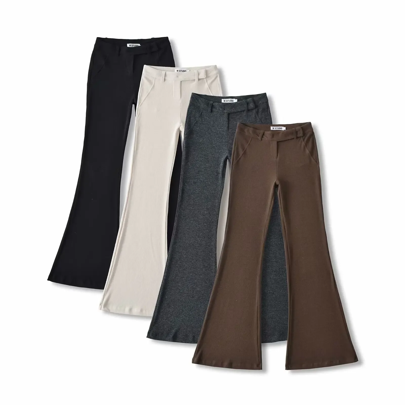 4 ألوان 2025 الأمريكية الرجعية الضلع محبوك تمتد حزمة الوركين مضيئة السراويل امرأة منخفضة الخصر سليم صالح بنطلون اليوغا أسفل البيج