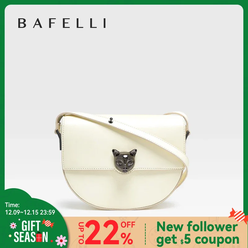 BAFELLI WOMEN\'S 2023 NEW LUXURY GENUINE LEATHER FASHION CROSSBODY CAT BAGS FEMALE CASUAL STYLISH SADDLE SHOULDER PURSE BRAND