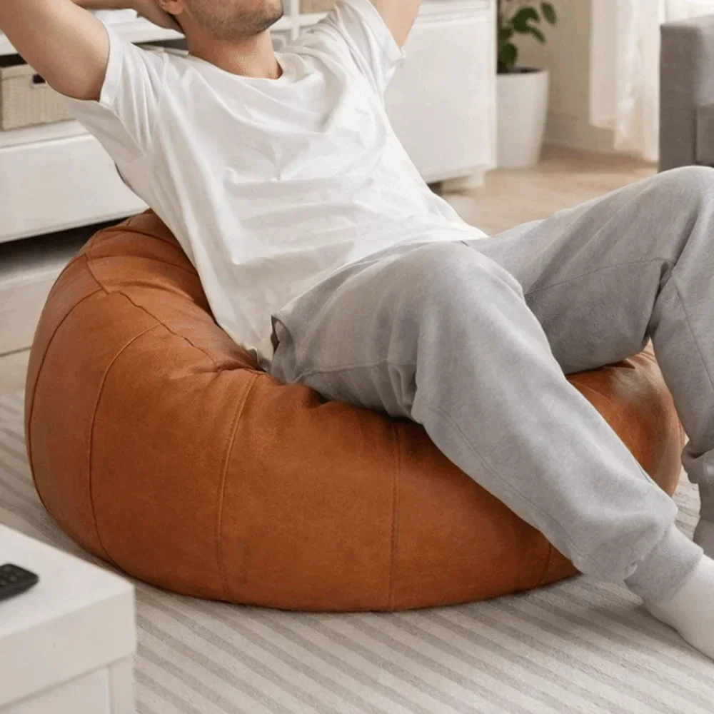 Need to Fill Round Seat Cushion Cover Unstuffed Large Capacity Sofa Stool Cover Minimalist Faux Leather Storage Bag Storage