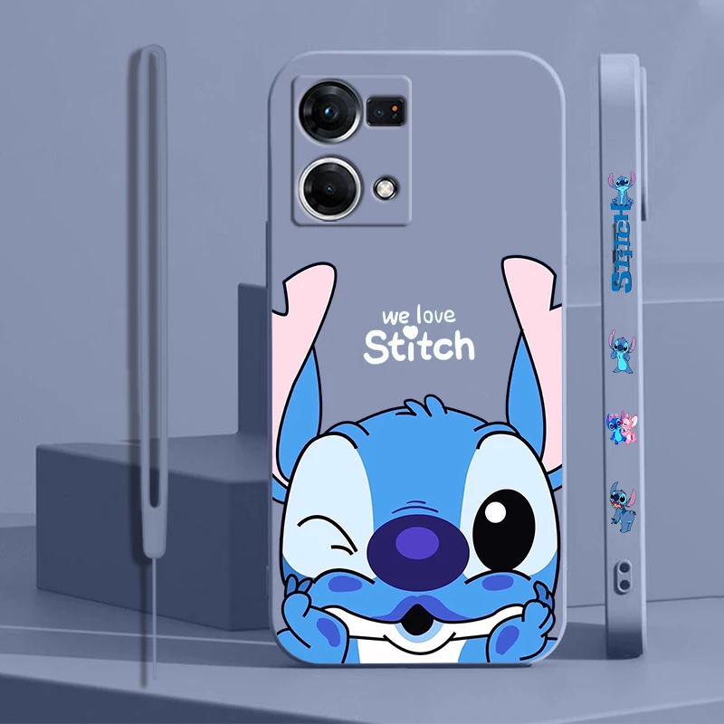 Lilo Stitch Disney Cute Liquid Left Rope Soft Phone Case For OPPO Reno 9 8 7 6 5 4 3 2 Z Pro Lite Snapdragon 4G 5G Cover Fundas